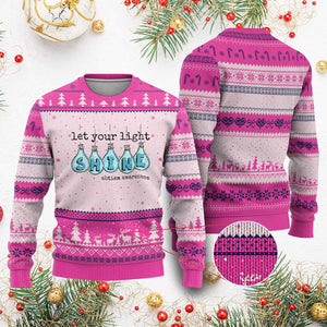Let Your Light Shine Autism Awareness Ugly Christmas Sweater Light Bulb Autism Acceptance TS11 Hot Pink Print Your Wear
