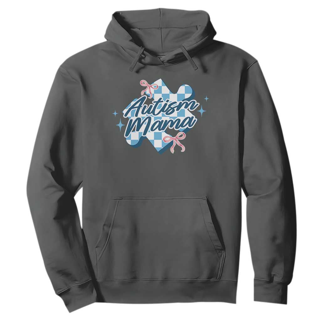 Autism Mama Coquette Puzzle Piece Pink Bow Hoodie TS11 Dark Heather Print Your Wear