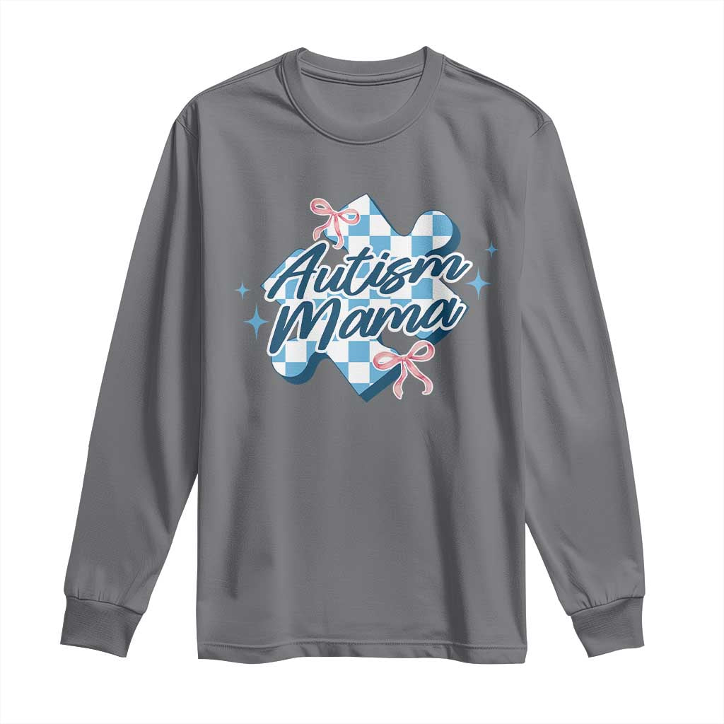 Autism Mama Coquette Puzzle Piece Pink Bow Long Sleeve Shirt TS11 Charcoal Print Your Wear