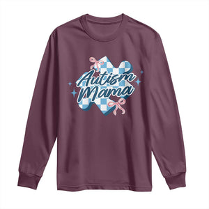 Autism Mama Coquette Puzzle Piece Pink Bow Long Sleeve Shirt TS11 Maroon Print Your Wear