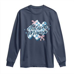 Autism Mama Coquette Puzzle Piece Pink Bow Long Sleeve Shirt TS11 Navy Print Your Wear