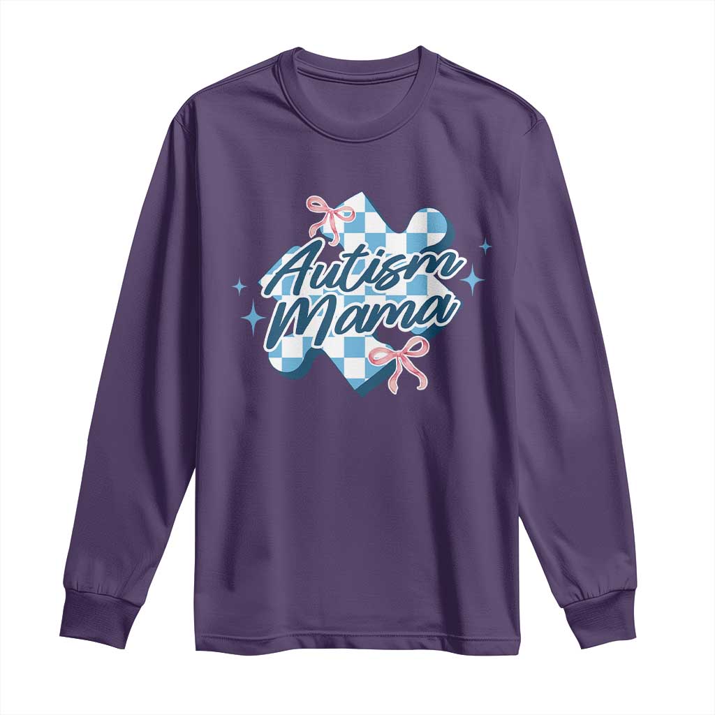 Autism Mama Coquette Puzzle Piece Pink Bow Long Sleeve Shirt TS11 Purple Print Your Wear