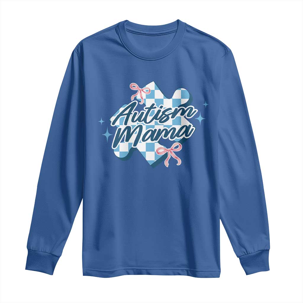 Autism Mama Coquette Puzzle Piece Pink Bow Long Sleeve Shirt TS11 Royal Blue Print Your Wear