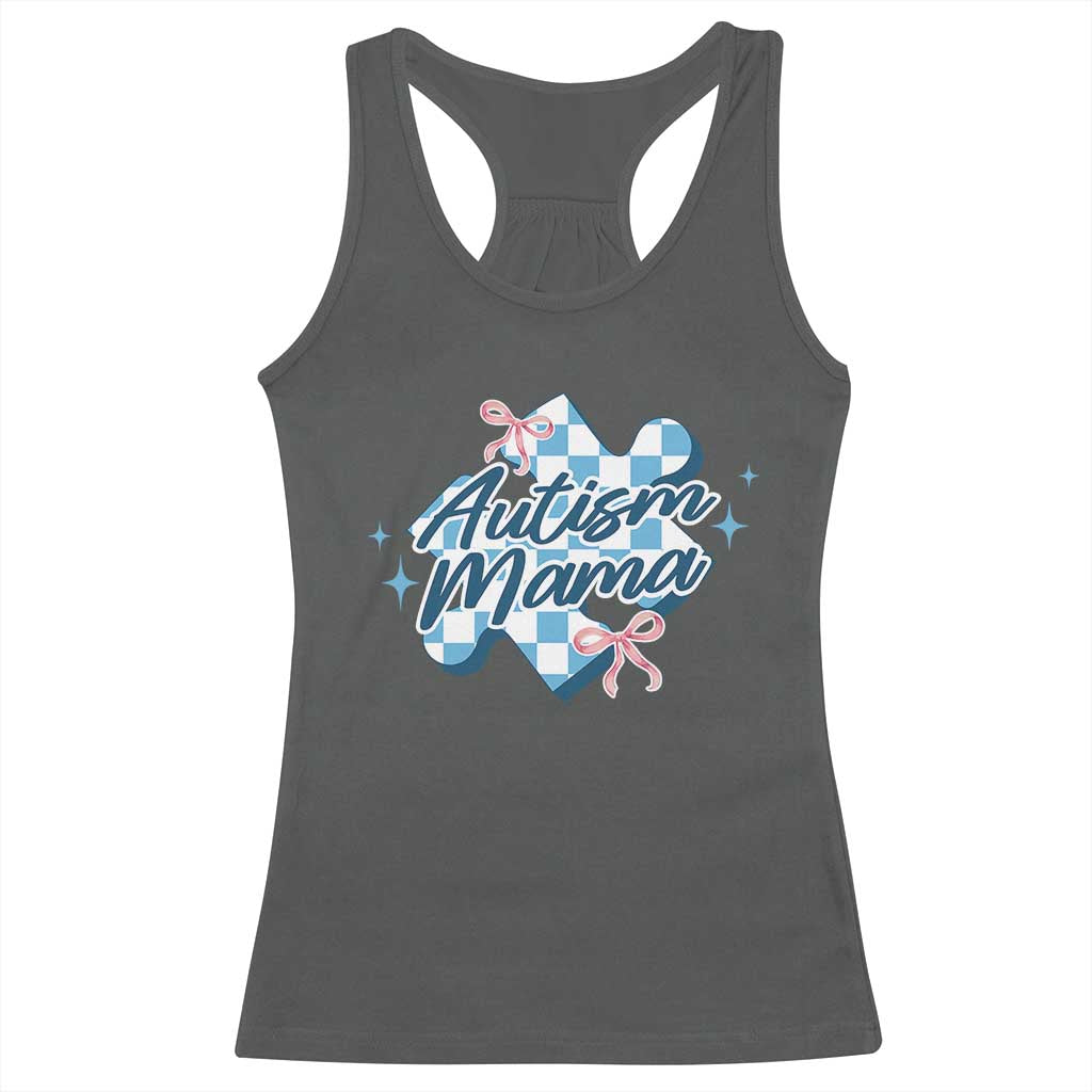 Autism Mama Coquette Puzzle Piece Pink Bow Racerback Tank Top TS11 Dark Heather Print Your Wear
