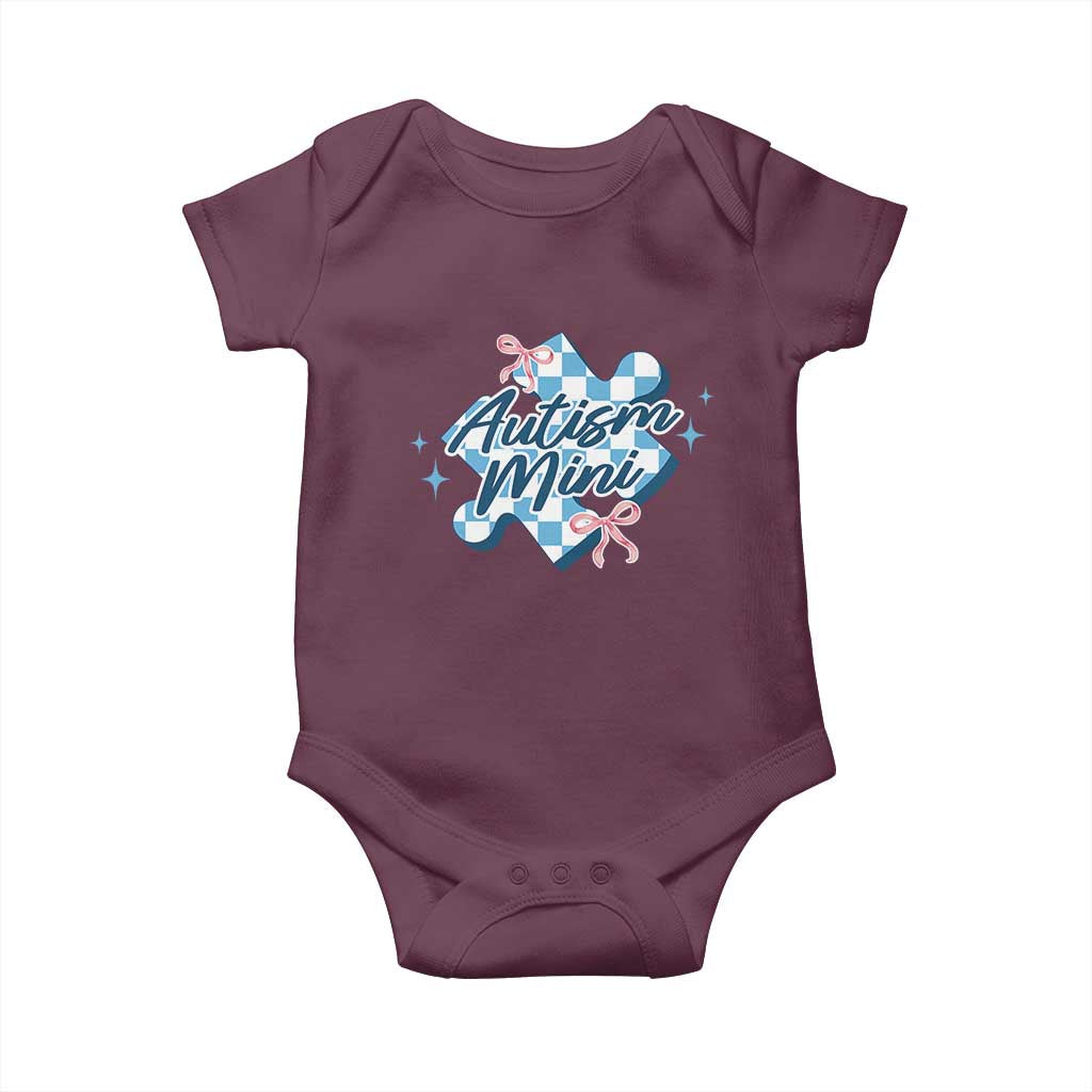 Autism Mini Coquette Puzzle Piece Pink Bow Baby Onesie TS11 Maroon Print Your Wear