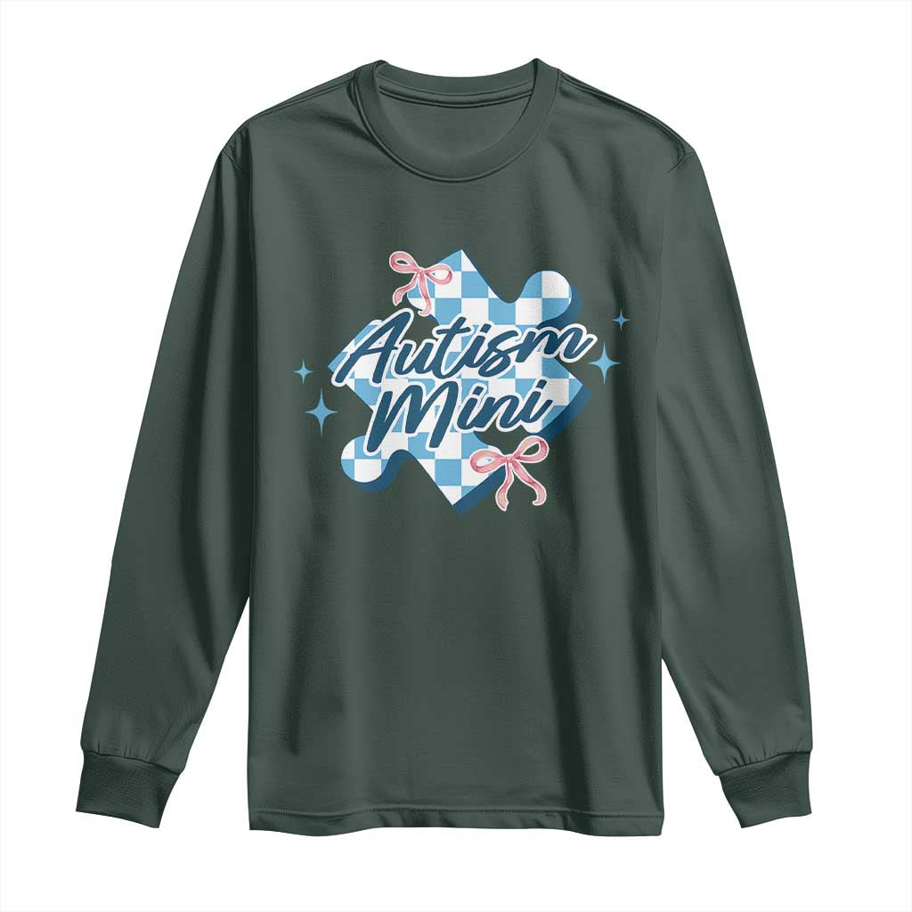 Autism Mini Coquette Puzzle Piece Pink Bow Long Sleeve Shirt TS11 Dark Forest Green Print Your Wear