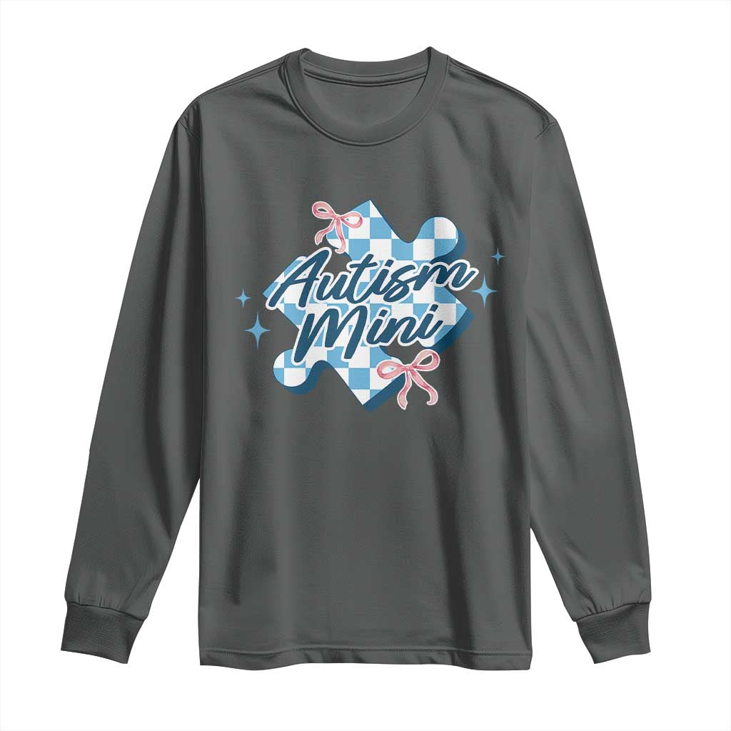 Autism Mini Coquette Puzzle Piece Pink Bow Long Sleeve Shirt TS11 Dark Heather Print Your Wear