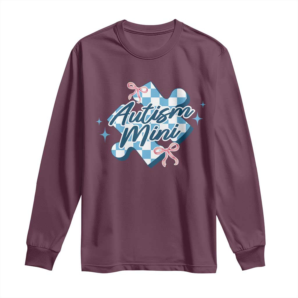 Autism Mini Coquette Puzzle Piece Pink Bow Long Sleeve Shirt TS11 Maroon Print Your Wear