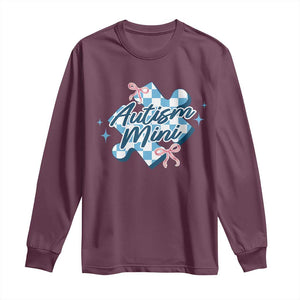 Autism Mini Coquette Puzzle Piece Pink Bow Long Sleeve Shirt TS11 Maroon Print Your Wear