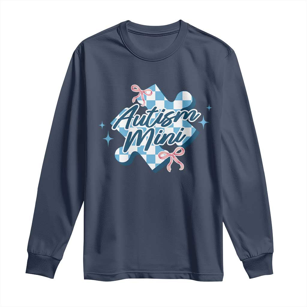 Autism Mini Coquette Puzzle Piece Pink Bow Long Sleeve Shirt TS11 Navy Print Your Wear