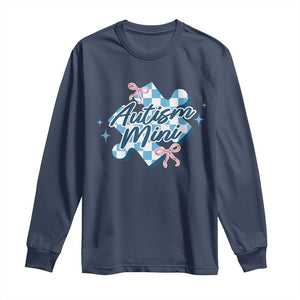 Autism Mini Coquette Puzzle Piece Pink Bow Long Sleeve Shirt TS11 Navy Print Your Wear