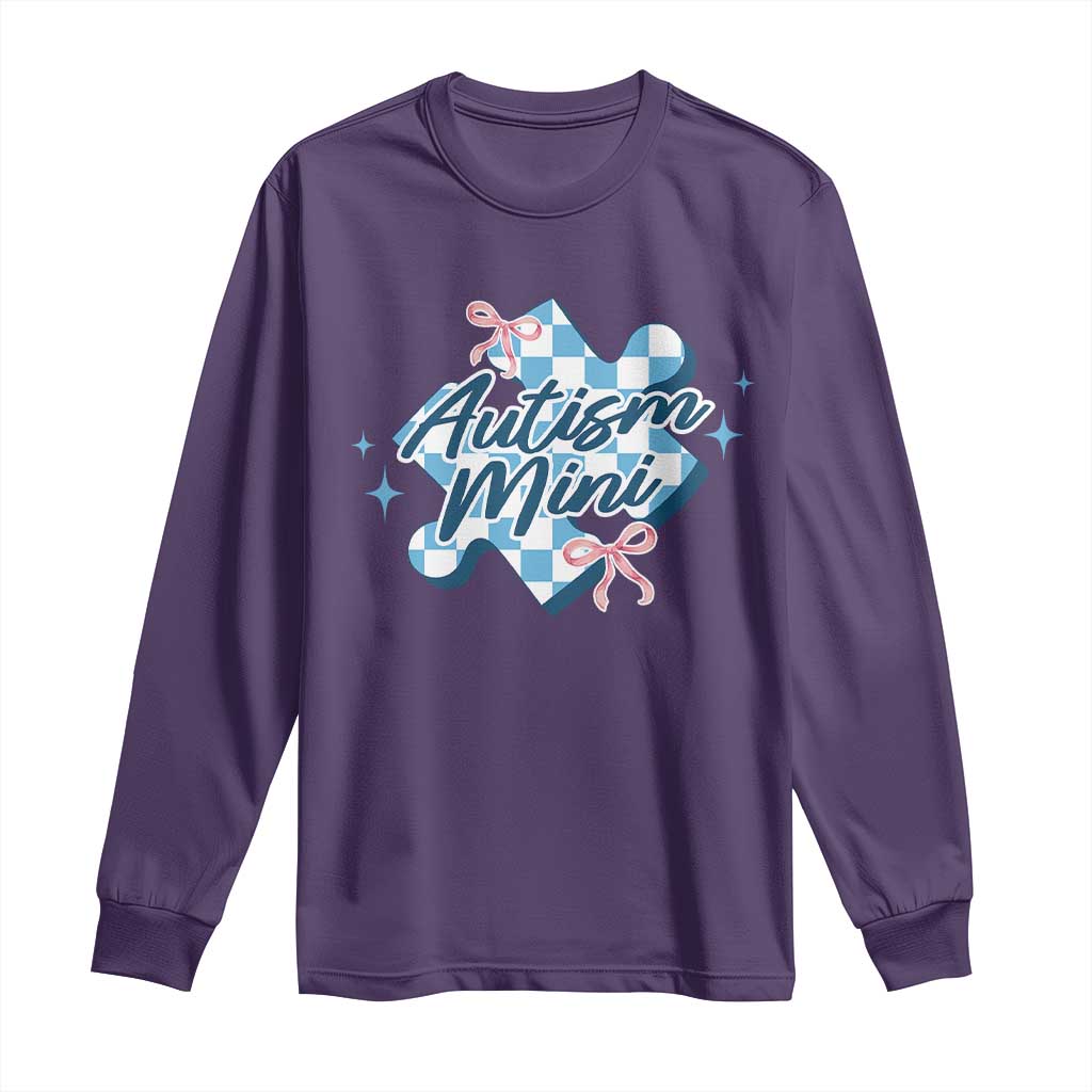 Autism Mini Coquette Puzzle Piece Pink Bow Long Sleeve Shirt TS11 Purple Print Your Wear