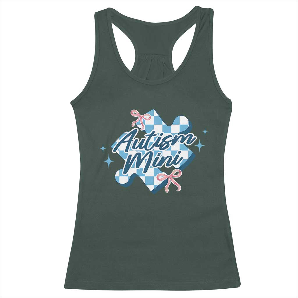Autism Mini Coquette Puzzle Piece Pink Bow Racerback Tank Top TS11 Dark Forest Green Print Your Wear