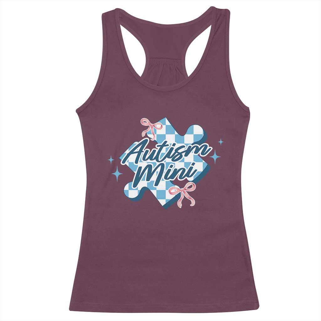 Autism Mini Coquette Puzzle Piece Pink Bow Racerback Tank Top TS11 Maroon Print Your Wear