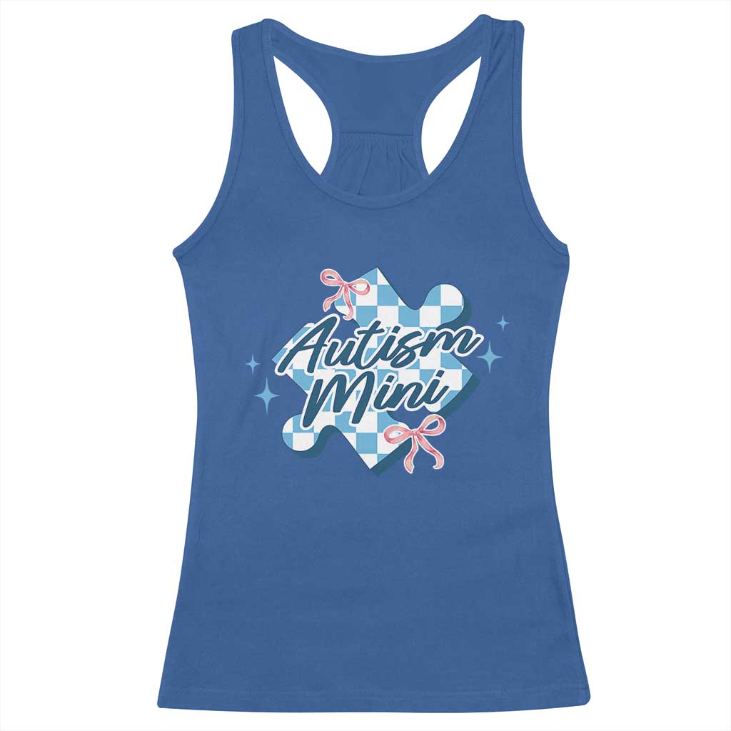 Autism Mini Coquette Puzzle Piece Pink Bow Racerback Tank Top TS11 Royal Blue Print Your Wear