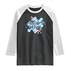 Autism Mini Coquette Puzzle Piece Pink Bow Raglan Shirt TS11 Black White Print Your Wear