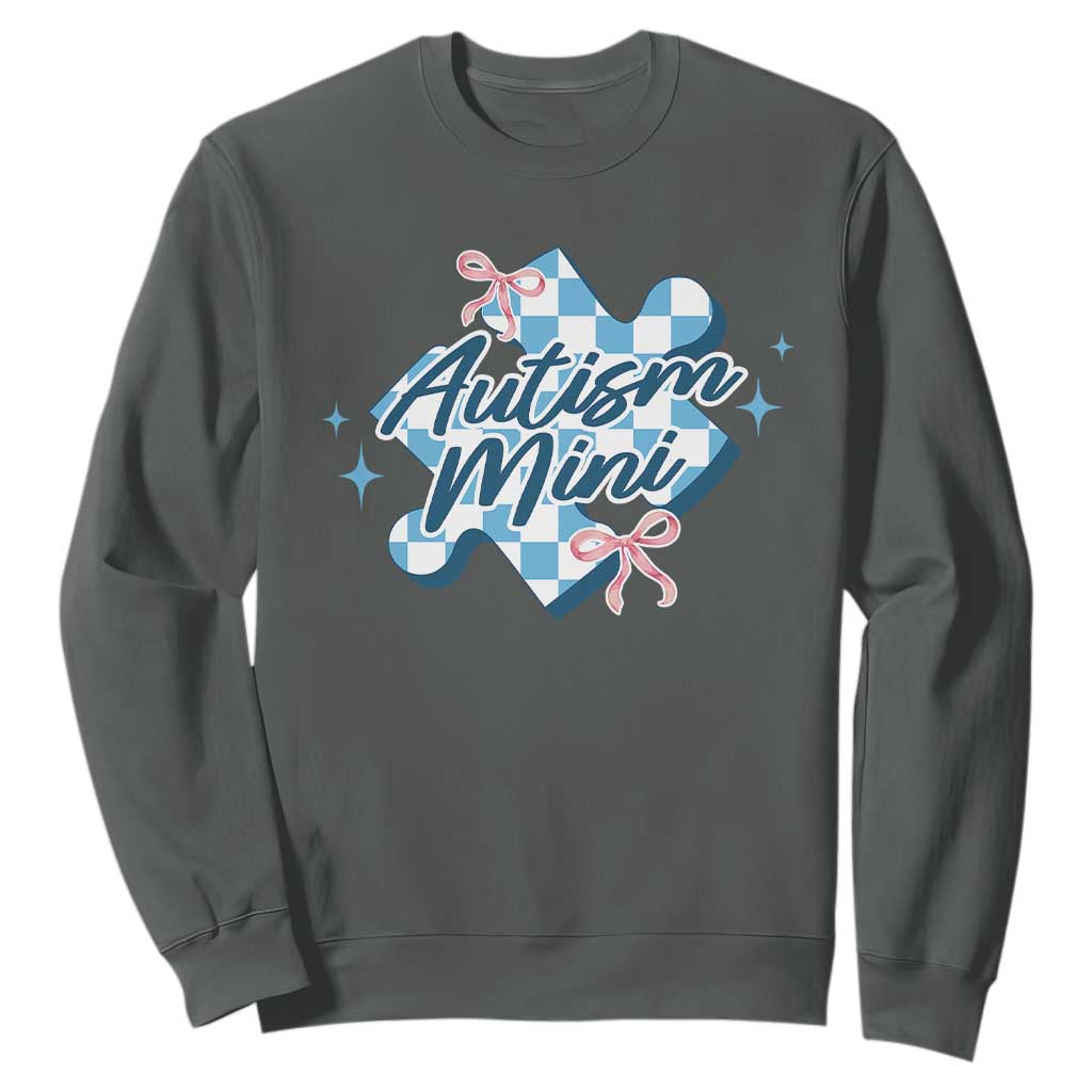 Autism Mini Coquette Puzzle Piece Pink Bow Sweatshirt TS11 Dark Heather Print Your Wear