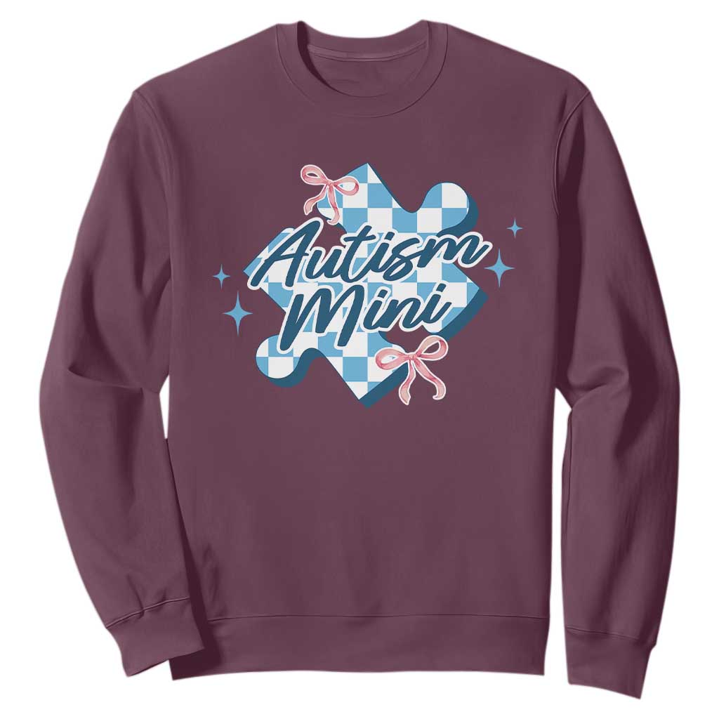 Autism Mini Coquette Puzzle Piece Pink Bow Sweatshirt TS11 Maroon Print Your Wear
