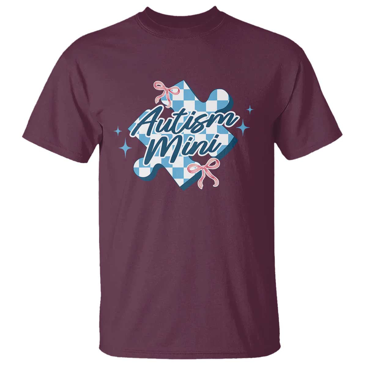 Autism Mini Coquette Puzzle Piece Pink Bow T Shirt TS11 Maroon Print Your Wear