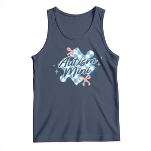 Autism Mini Coquette Puzzle Piece Pink Bow Tank Top TS11 Navy Print Your Wear