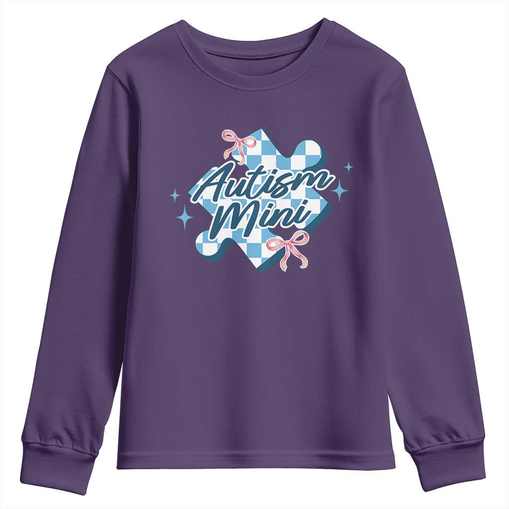 Autism Mini Coquette Puzzle Piece Pink Bow Youth Sweatshirt TS11 Purple Print Your Wear