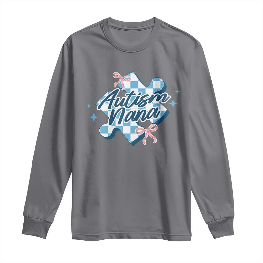 Autism Nana Coquette Puzzle Piece Pink Bow Long Sleeve Shirt TS11 Charcoal Print Your Wear
