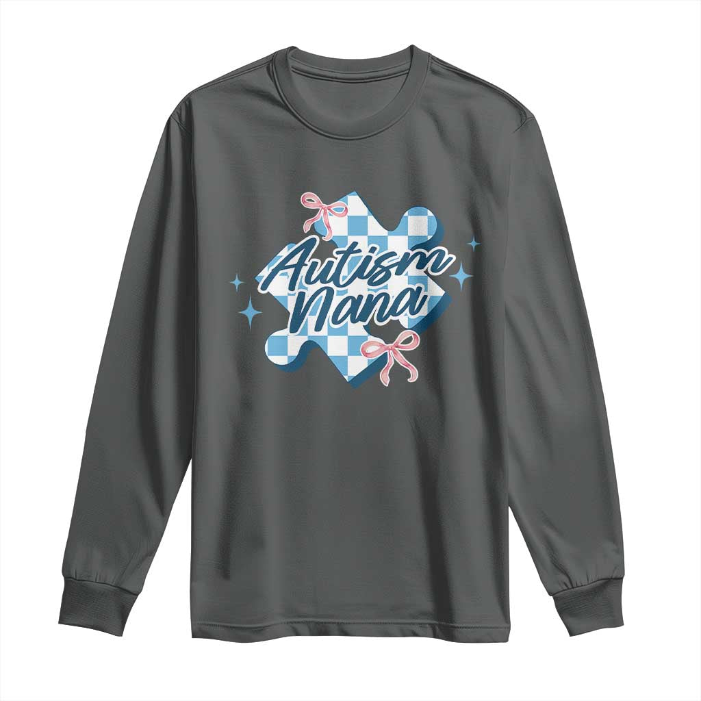Autism Nana Coquette Puzzle Piece Pink Bow Long Sleeve Shirt TS11 Dark Heather Print Your Wear