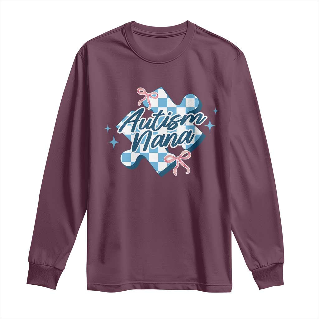 Autism Nana Coquette Puzzle Piece Pink Bow Long Sleeve Shirt TS11 Maroon Print Your Wear