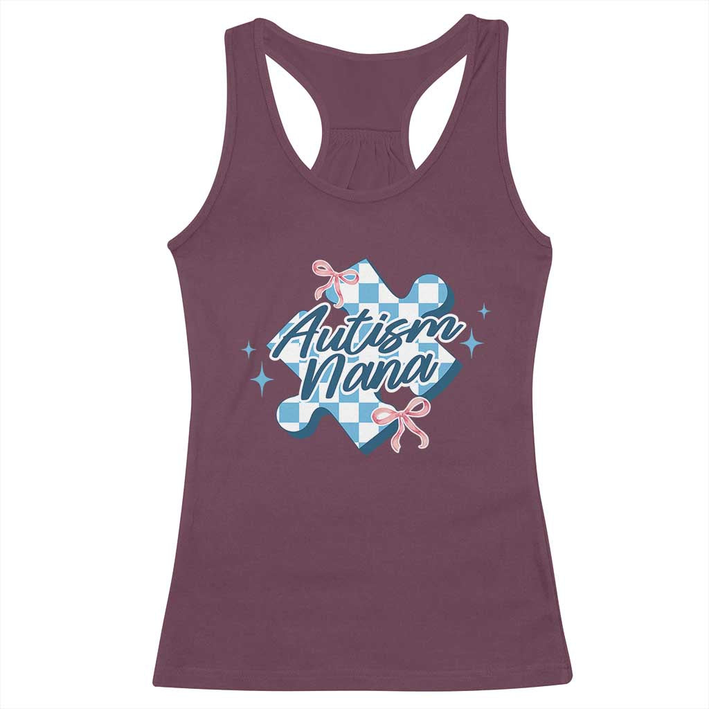 Autism Nana Coquette Puzzle Piece Pink Bow Racerback Tank Top TS11 Maroon Print Your Wear