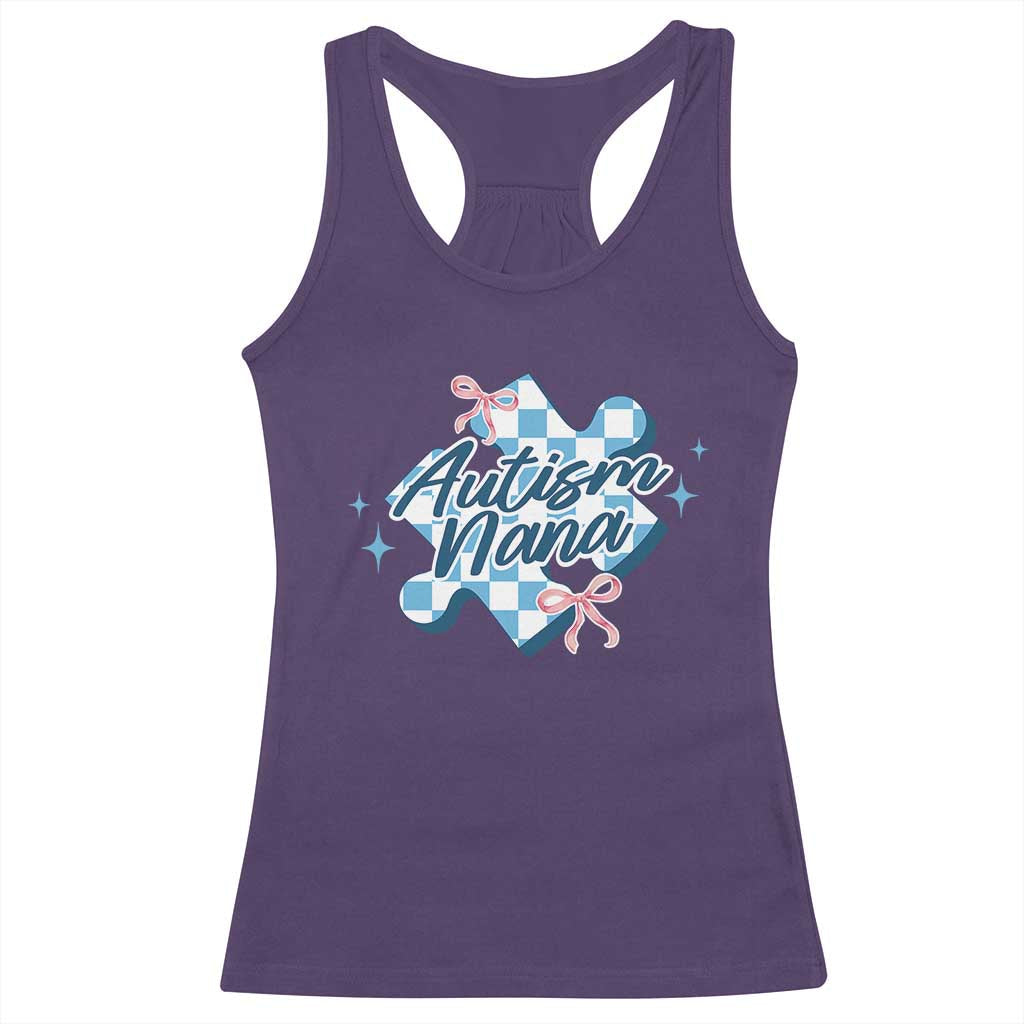 Autism Nana Coquette Puzzle Piece Pink Bow Racerback Tank Top TS11 Purple Print Your Wear