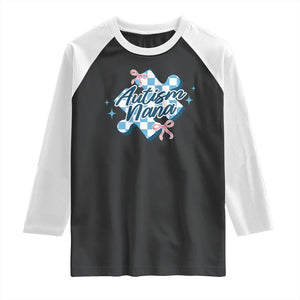 Autism Nana Coquette Puzzle Piece Pink Bow Raglan Shirt TS11 Black White Print Your Wear