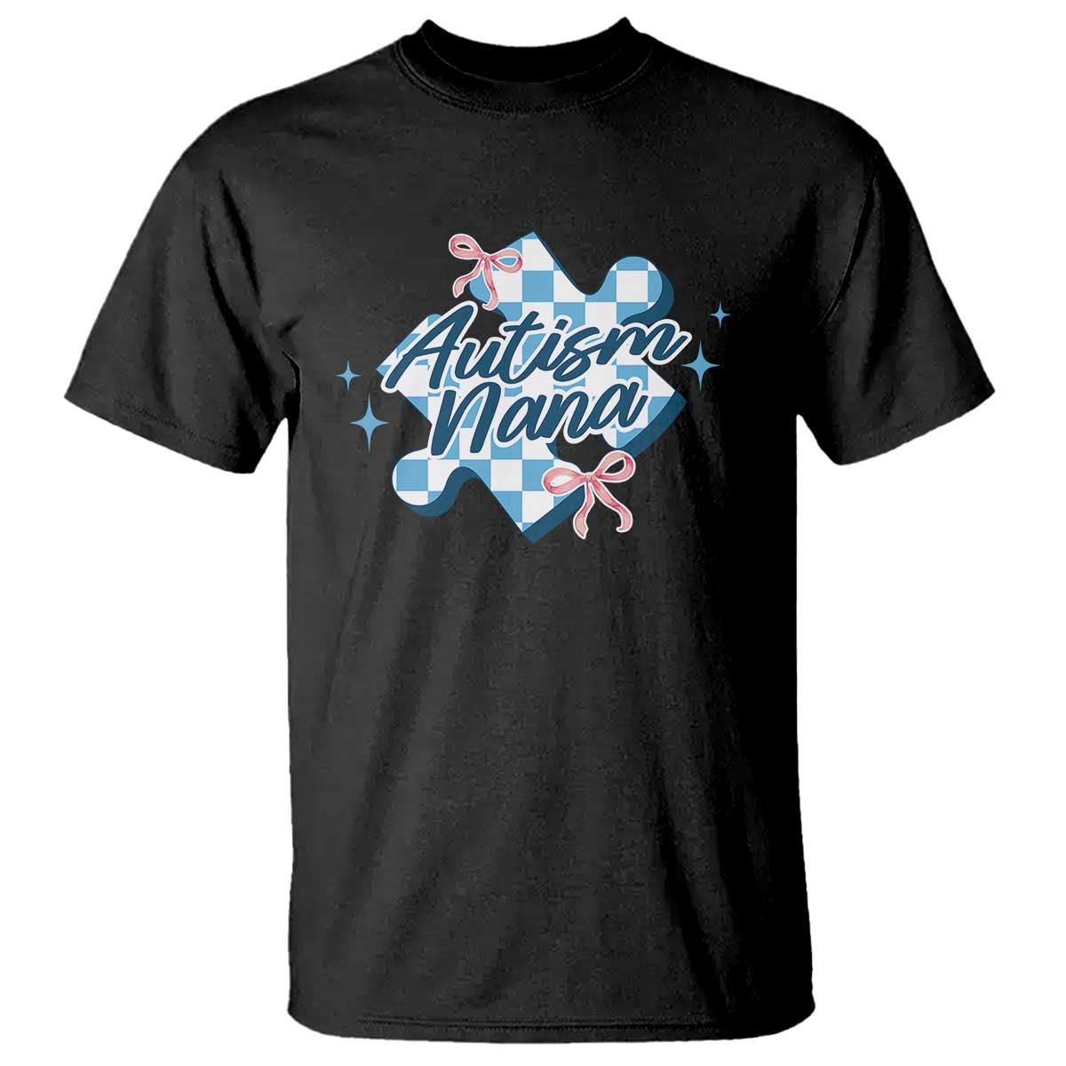 Autism Nana Coquette Puzzle Piece Pink Bow T Shirt TS11 Black Print Your Wear