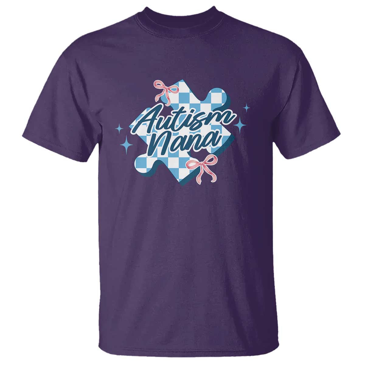 Autism Nana Coquette Puzzle Piece Pink Bow T Shirt TS11 Purple Print Your Wear
