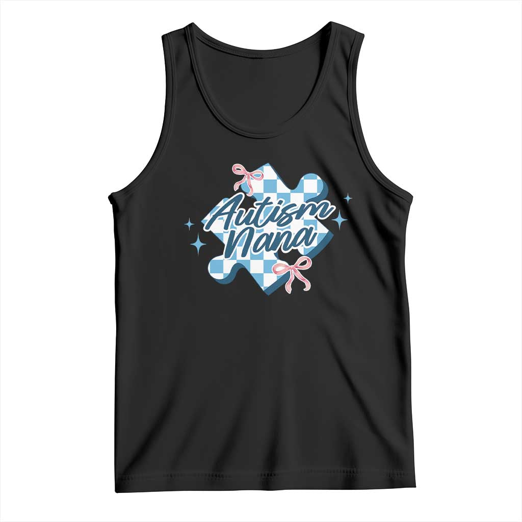Autism Nana Coquette Puzzle Piece Pink Bow Tank Top TS11 Black Print Your Wear
