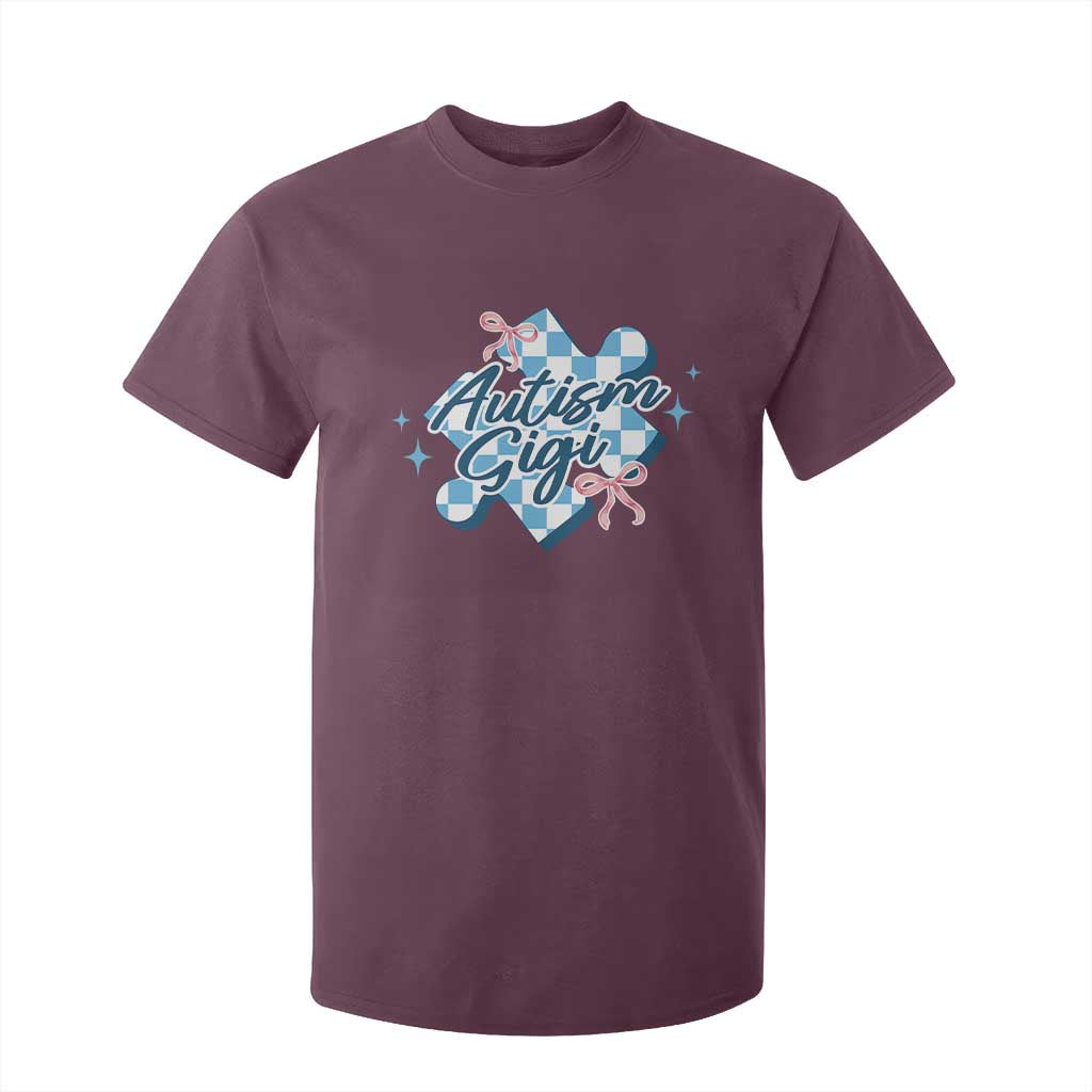 Autism Gigi Coquette Puzzle Piece Pink Bow T Shirt For Kid TS11 Maroon Print Your Wear