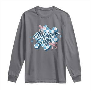 Autism Gigi Coquette Puzzle Piece Pink Bow Long Sleeve Shirt TS11 Charcoal Print Your Wear
