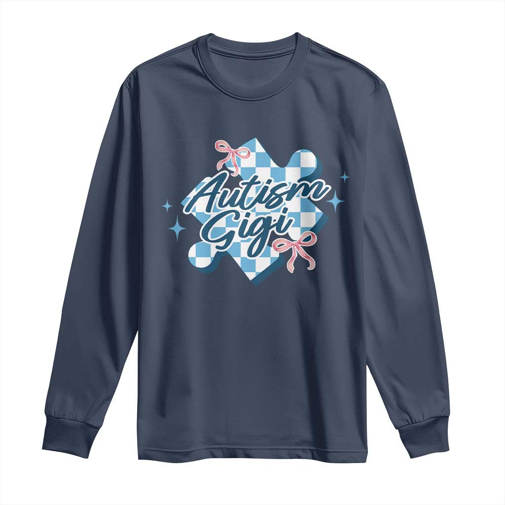 Autism Gigi Coquette Puzzle Piece Pink Bow Long Sleeve Shirt TS11 Navy Print Your Wear