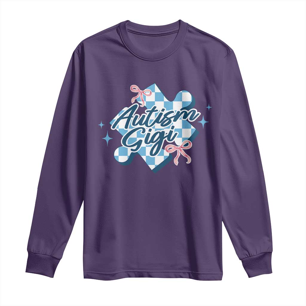 Autism Gigi Coquette Puzzle Piece Pink Bow Long Sleeve Shirt TS11 Purple Print Your Wear