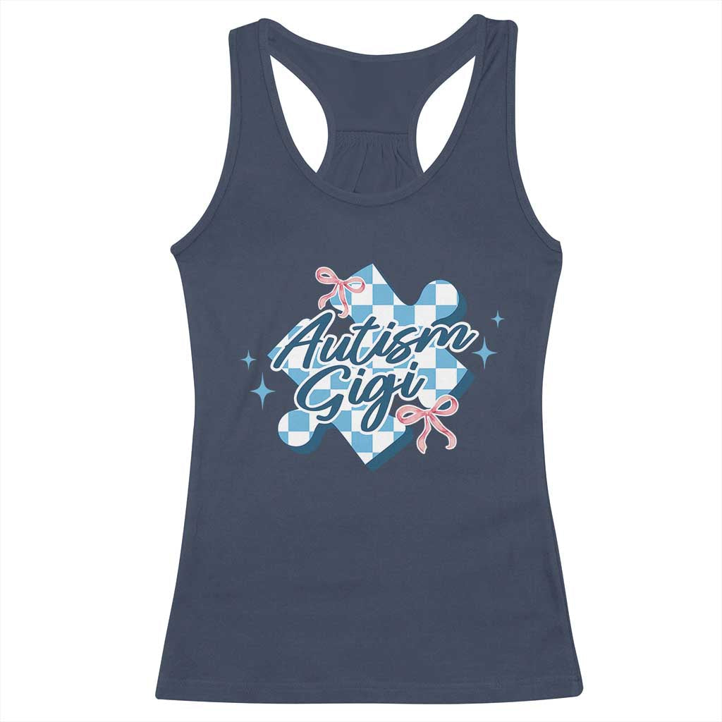 Autism Gigi Coquette Puzzle Piece Pink Bow Racerback Tank Top TS11 Navy Print Your Wear
