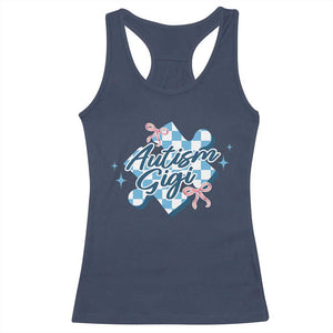 Autism Gigi Coquette Puzzle Piece Pink Bow Racerback Tank Top TS11 Navy Print Your Wear