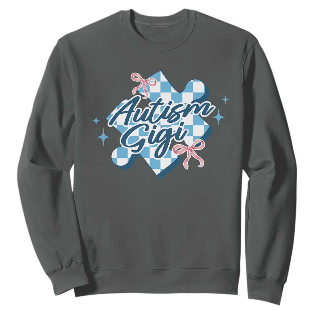Autism Gigi Coquette Puzzle Piece Pink Bow Sweatshirt TS11 Dark Heather Print Your Wear