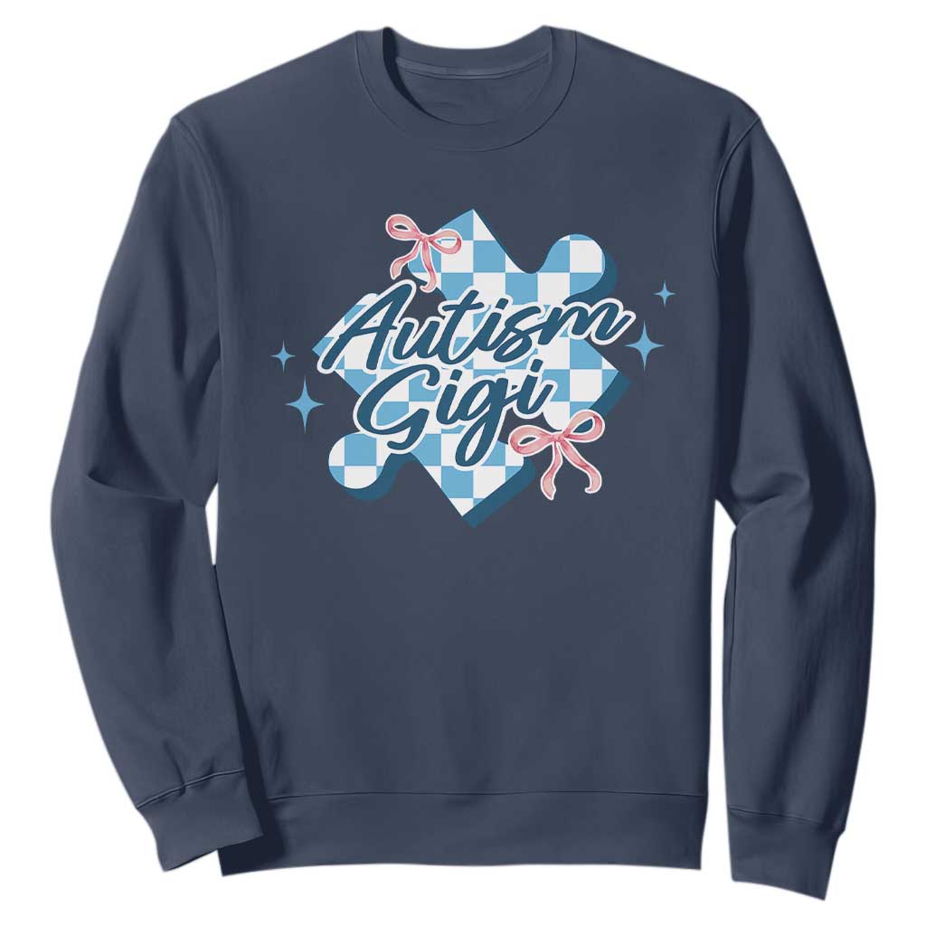 Autism Gigi Coquette Puzzle Piece Pink Bow Sweatshirt TS11 Navy Print Your Wear