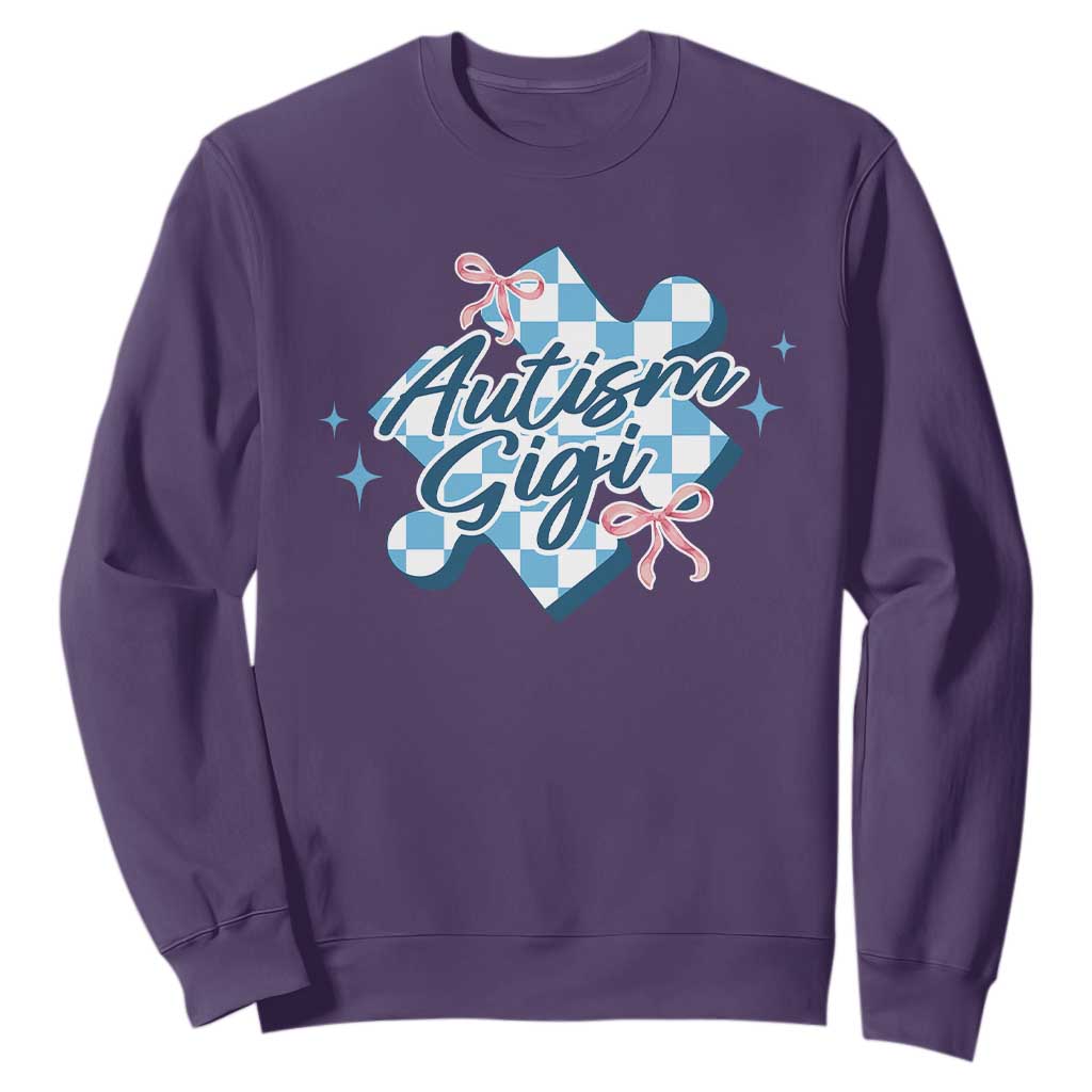 Autism Gigi Coquette Puzzle Piece Pink Bow Sweatshirt TS11 Purple Print Your Wear