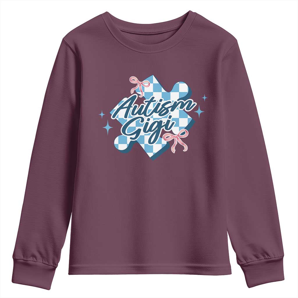 Autism Gigi Coquette Puzzle Piece Pink Bow Youth Sweatshirt TS11 Maroon Print Your Wear