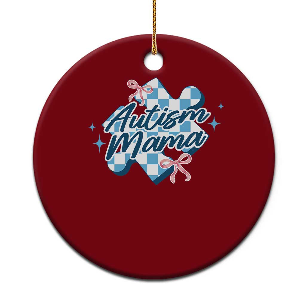 Autism Mama Coquette Puzzle Piece Pink Bow Ceramic Ornament TS11 1pc Red Print Your Wear