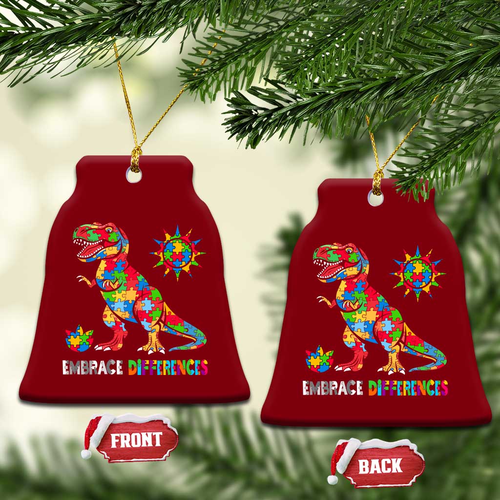 Funny Autism Awareness Embrace Differences Ceramic Ornament Puzzle Dinosaur TS11 Print Your Wear