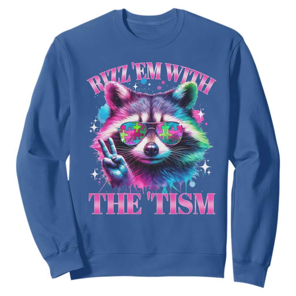 Funny Autism Awareness Racoon Sweatshirt Rizz Em With The Tism Meme Autistic TS11 Royal Blue Print Your Wear
