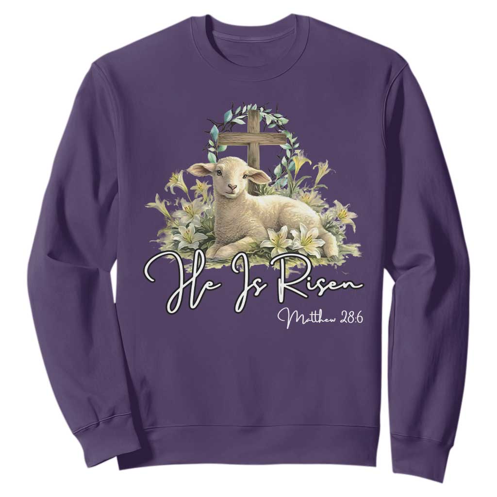 He Is Risen Sweatshirt Christian Religious Easter Day Bible Verse Sheep TS11 Purple Print Your Wear
