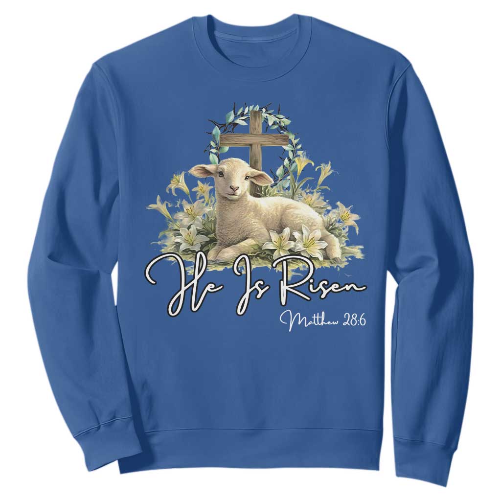 He Is Risen Sweatshirt Christian Religious Easter Day Bible Verse Sheep TS11 Royal Blue Print Your Wear