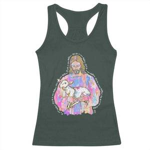 He Is Risen Racerback Tank Top Christian Religious Easter Day Bible Verse Sheep Glitter Print TS11 Dark Forest Green Print Your Wear